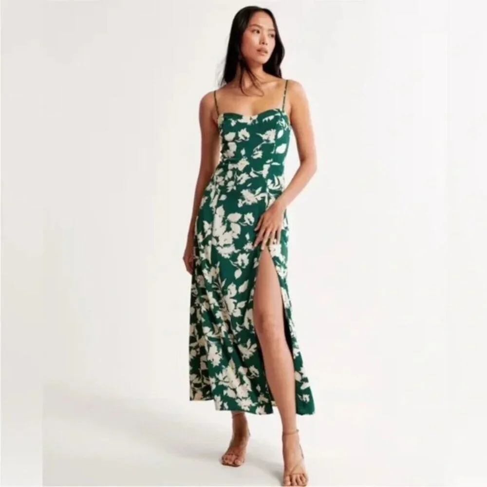 Abercrombie & Fitch Green Camille High-Slit Maxi Dress Size XLT 41245
